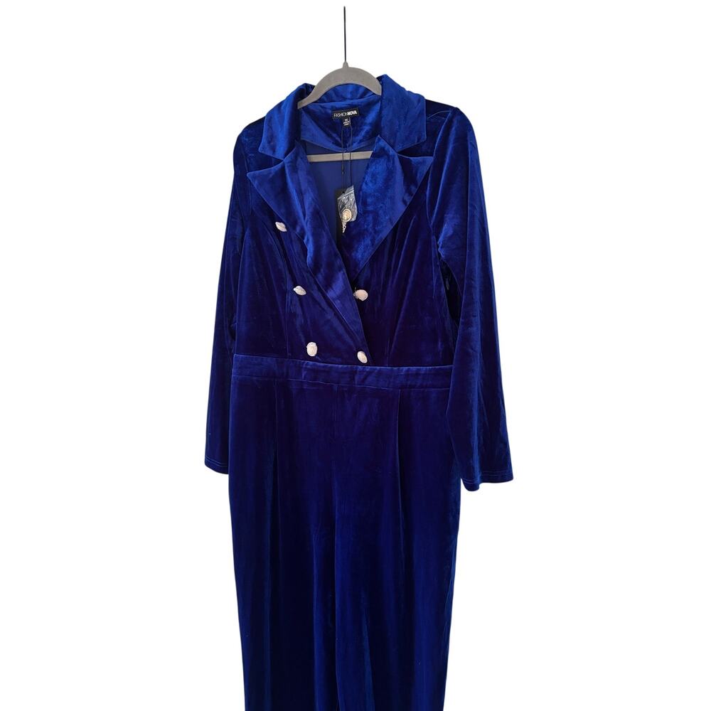 Fashion Nova Royal Blue Velvet Jumpsuit XL - Picture 3 of 14